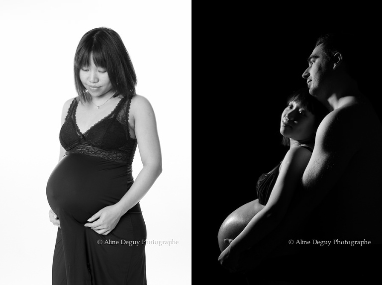 photographe, couple, studio, maternité, grossesse, clair obscur
