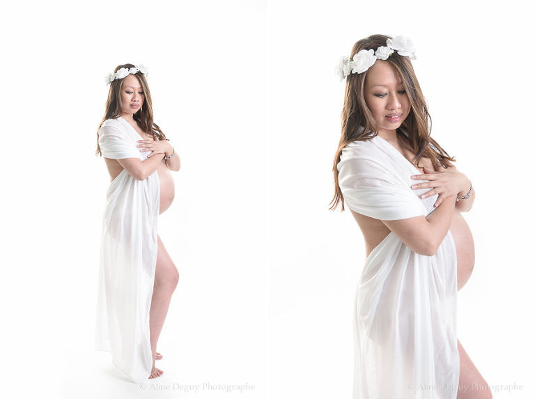 photo, femme enceinte, studio, blanc, robe, aline deguy, Paris
