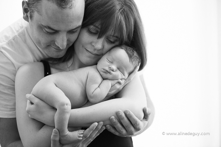 Séance photo, couple, famille, parents, bébé, studio