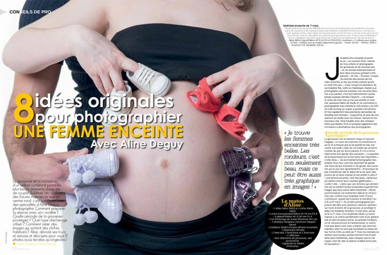 magazine, presse, publication, photographe, Aline Deguy, Paris, photographe professionnelle, femme enceinte, article, photo, images, grossesse, future maman, couple, nu artistique, studio