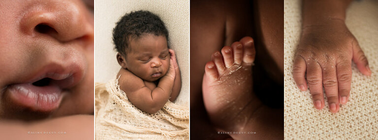 Photographe nouveau-né Paris, Aline Deguy, Studio, bébé métissé, détail, Afrique, bébé africain, peau noire, beau bébé, bébé endormi, Anne Geddes