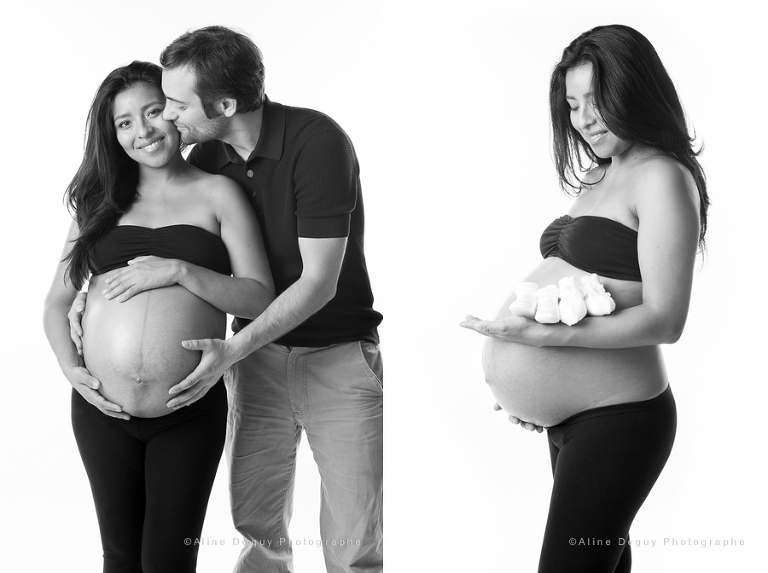 Séance photo couple, studio, femme enceinte, bébé